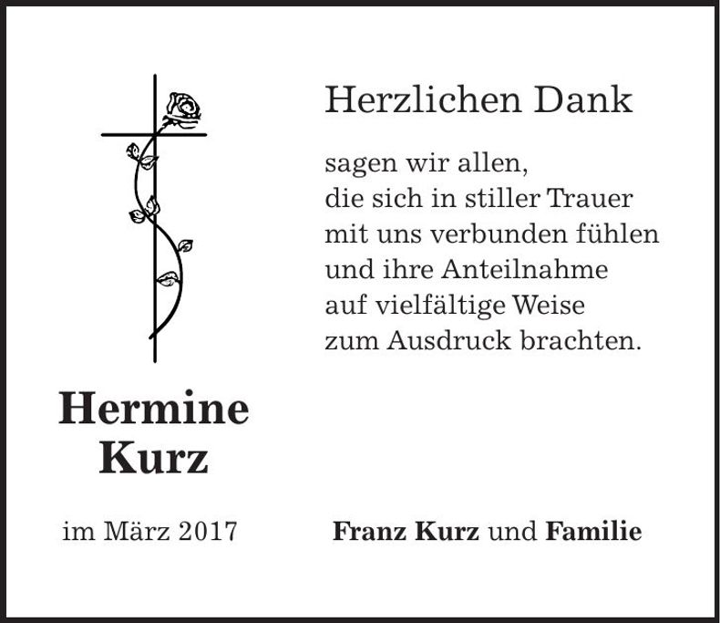 Traueranzeige Hermine Kurz