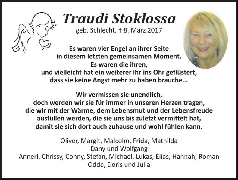 Traueranzeige Traudi Stoklossa