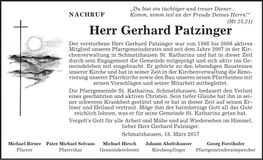 Traueranzeige Gerhard Patzinger