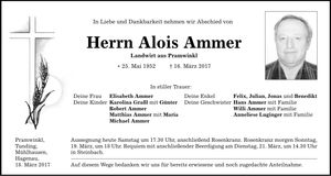 Traueranzeige Alois Ammer