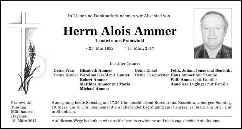 Traueranzeige Alois Ammer