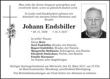 Traueranzeige Johann Endsbiller