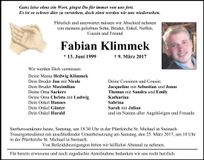 Traueranzeige Fabian Klimmek