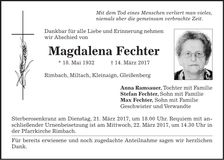 Traueranzeige Magdalena Fechter