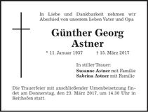 Traueranzeige Günther Georg Astner