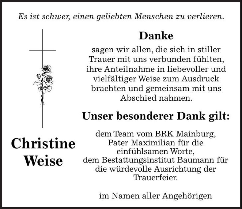 Traueranzeige Christine Weise