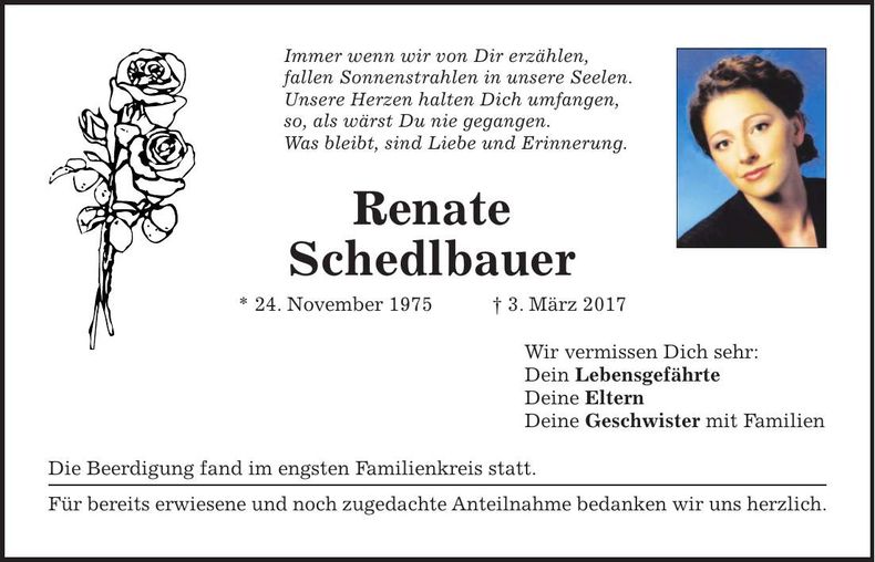 Traueranzeige Renate Schedlbauer