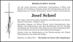 Traueranzeige Josef Schref