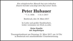 Traueranzeige Peter Hubauer