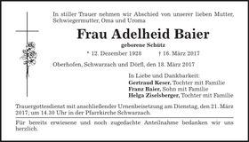 Traueranzeige Adelheid Baier