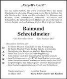 Traueranzeige Raimund Schretzlmeier