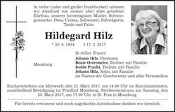 Traueranzeige Hildegard Hilz
