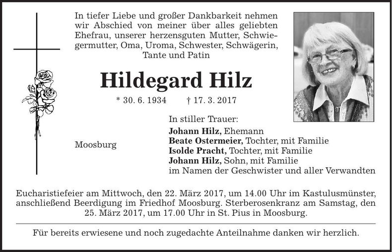 Traueranzeige Hildegard Hilz