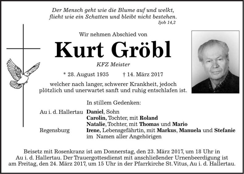 Traueranzeige Kurt Gröbl