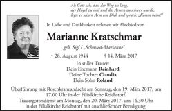 Traueranzeige Marianne Kratschmar