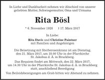 Traueranzeige Rita Bösl