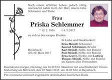 Traueranzeige Priska Schlemmer