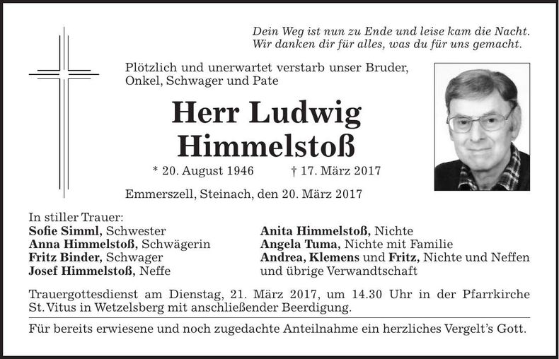 Traueranzeige Ludwig Himmelstoß