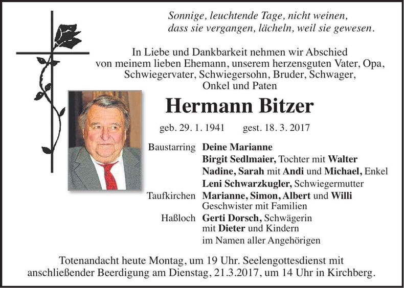 Traueranzeige Hermann Bitzer