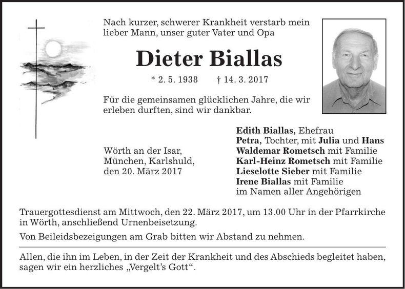 Traueranzeige Dieter Biallas