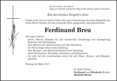 Traueranzeige Ferdinand Breu