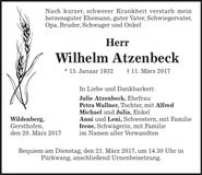 Traueranzeige Wilhelm Atzenbeck