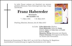 Traueranzeige Franz Habereder