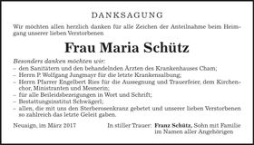 Traueranzeige Maria Schütz
