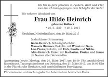 Traueranzeige Hilde Heinrich