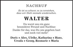 Traueranzeige Walter Weiß