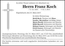 Traueranzeige Franz Koch