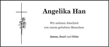 Traueranzeige Angelika Han