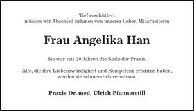 Traueranzeige Angelika Han