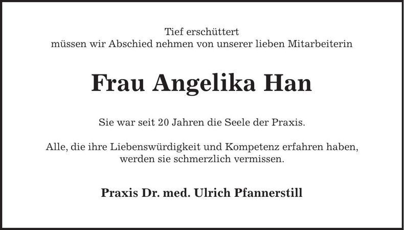 Traueranzeige Angelika Han