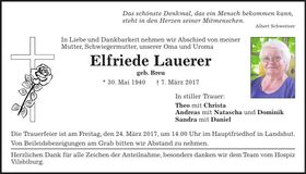 Traueranzeige Elfriede Lauerer