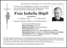 Traueranzeige Isabella Höpfl