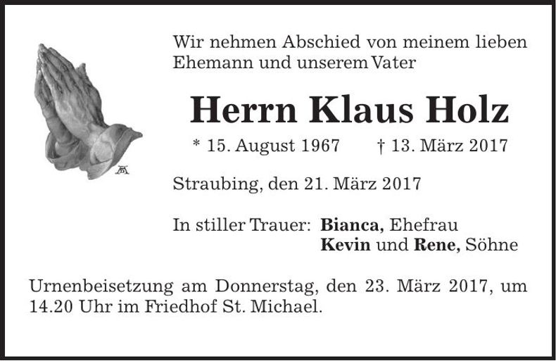 Traueranzeige Klaus Holz
