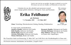 Traueranzeige Erika Feldbauer