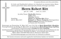Traueranzeige Robert Ritt