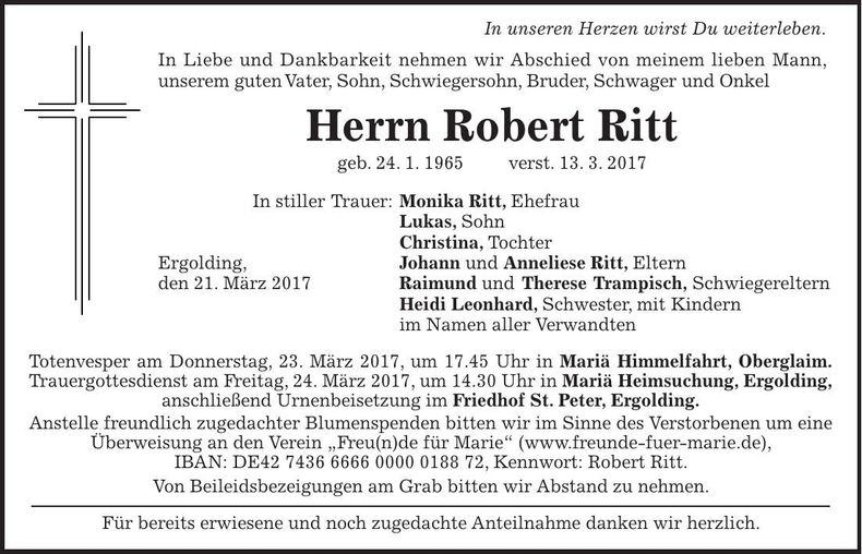 Traueranzeige Robert Ritt