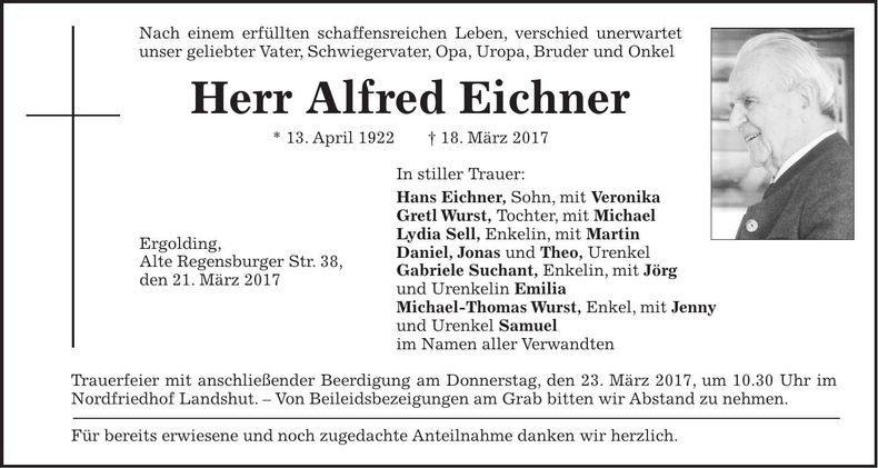 Traueranzeige Alfred Eichner