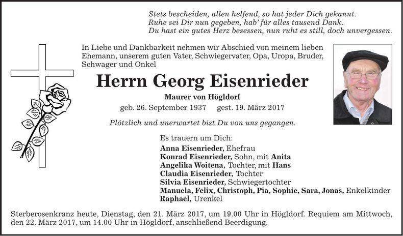 Traueranzeige Georg Eisenrieder