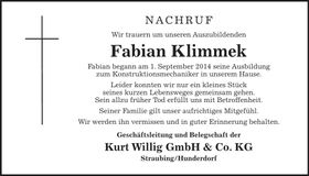 Traueranzeige Fabian Klimmek