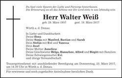 Traueranzeige Walter Weiß
