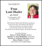 Traueranzeige Loni Shafer