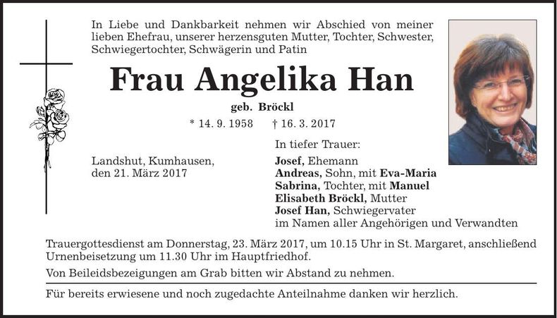 Traueranzeige Angelika Han