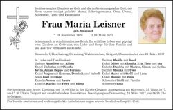 Traueranzeige Maria Leisner