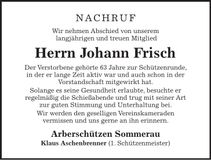 Traueranzeige Johann Frisch