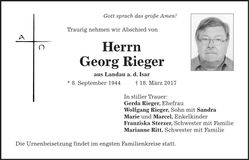 Traueranzeige Georg Rieger