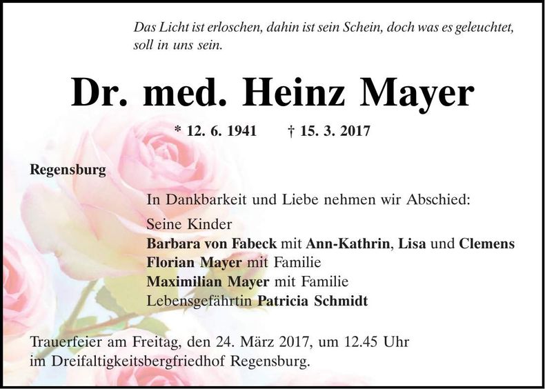 Traueranzeige Heinz Mayer